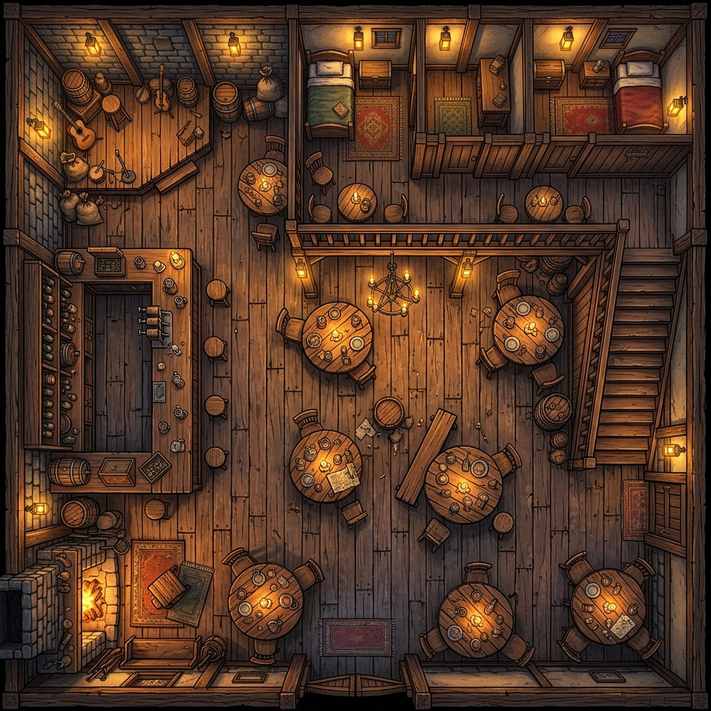 An overhead tabletop RPG battle map inside the Roll20 interface